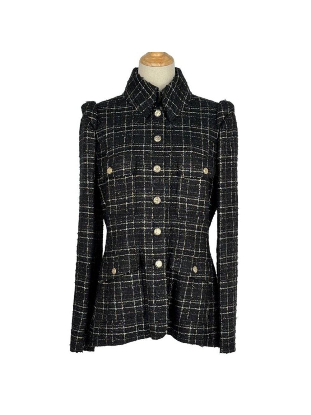 Chanel Tweed Jacket 08c Scissors Motif Button Black